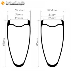 Aro de Carbono 700C 65x31mm Tubeless para Rueda de Gravel / CX